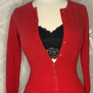 Red 100% Cashmere Cardigan Sweater